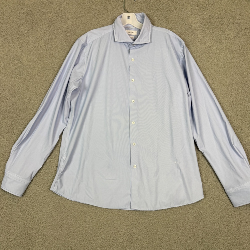 Porter & Ash Mens Kinetic Stretch Shirt Blue Micro Stripe Long Sleeve XL
